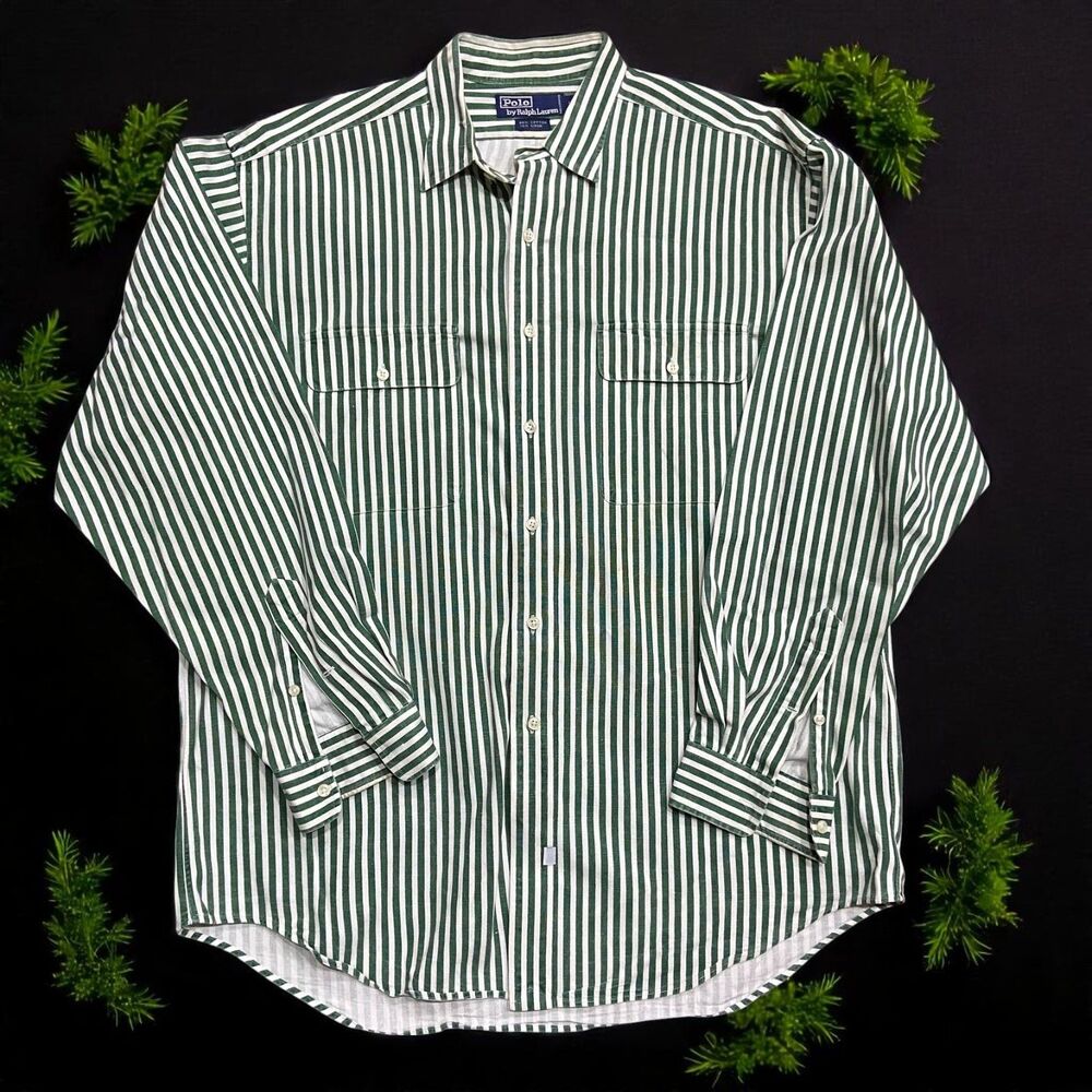 Polo by Ralph Lauren Green and White Striped Casual Button Down Shirt